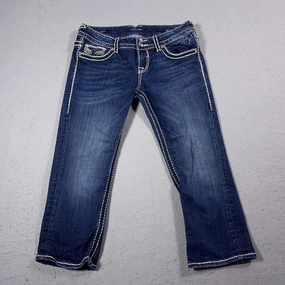 Vigoss Jeans Womens 7/8 The Dublin Capri Distressed Contrast Stitching Denim Pan